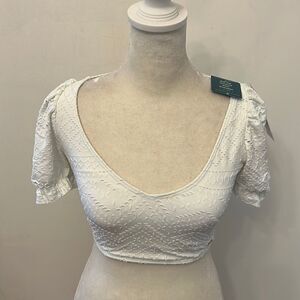 Roxy white Quiet Beauty fashion tee short sleeve crop top Size XS New